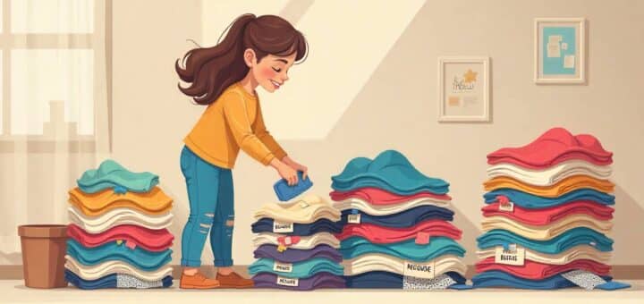 What to do with old clothes that cannot be donated realistic home sorting scene