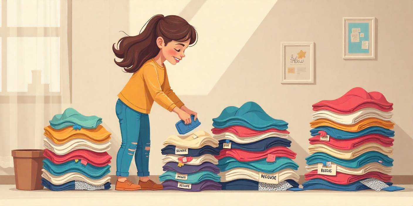 What to do with old clothes that cannot be donated realistic home sorting scene