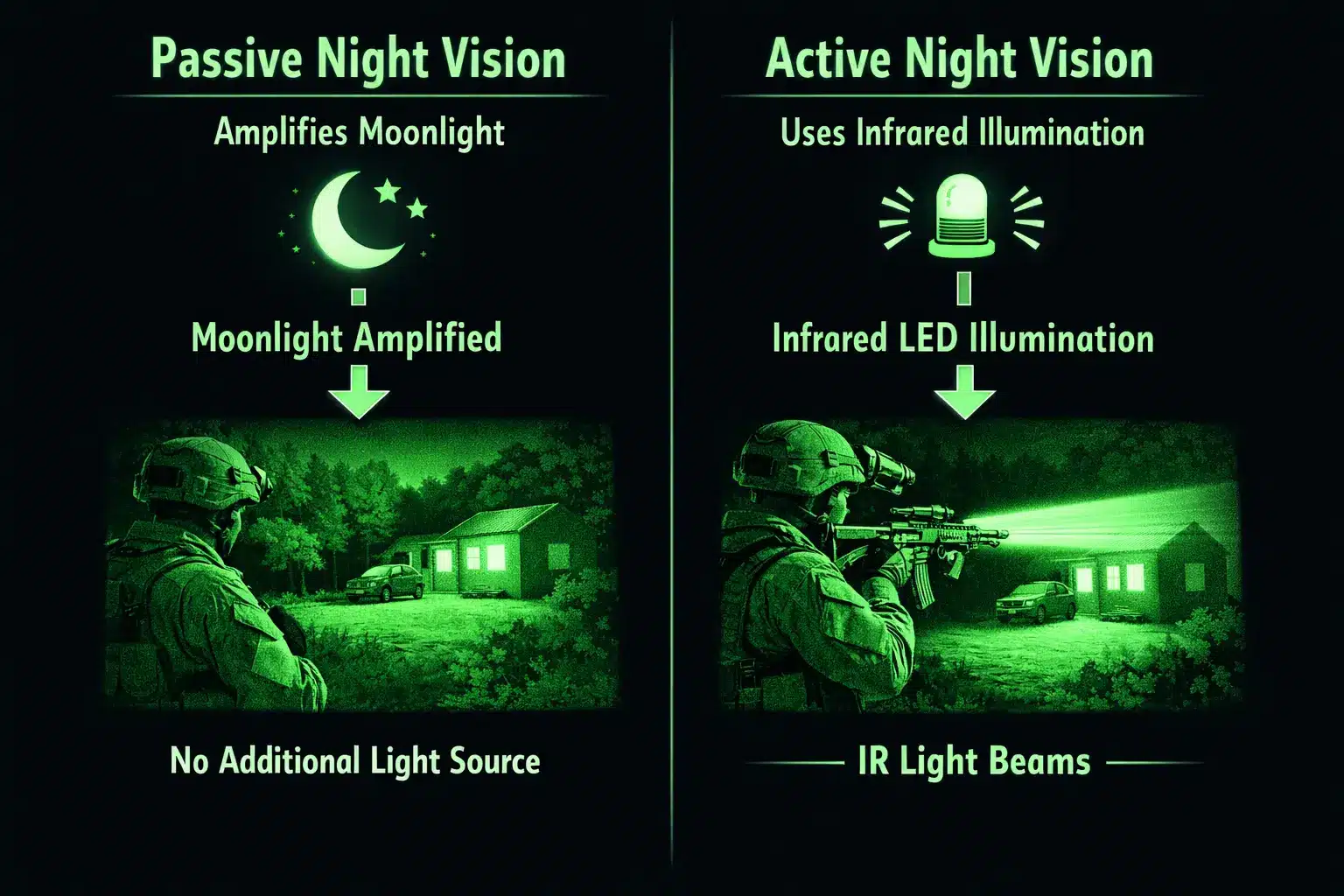 Comparison between active and passive night vision technology methods