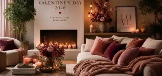 Modern Valentine's Day home decor ideas 2026 with cozy lighting and romantic textures.