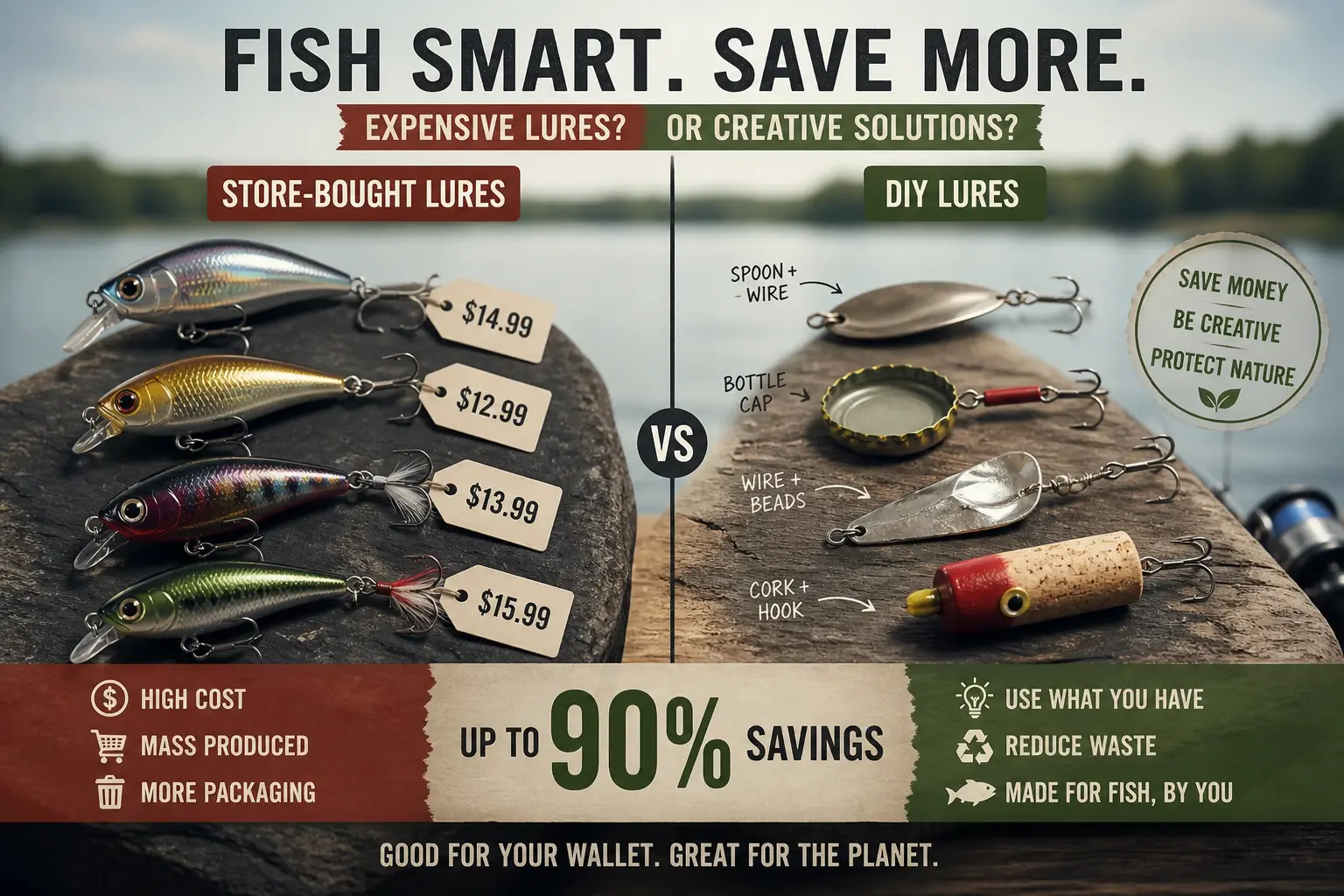 Comparison between expensive lures and DIY homemade fishing lures.