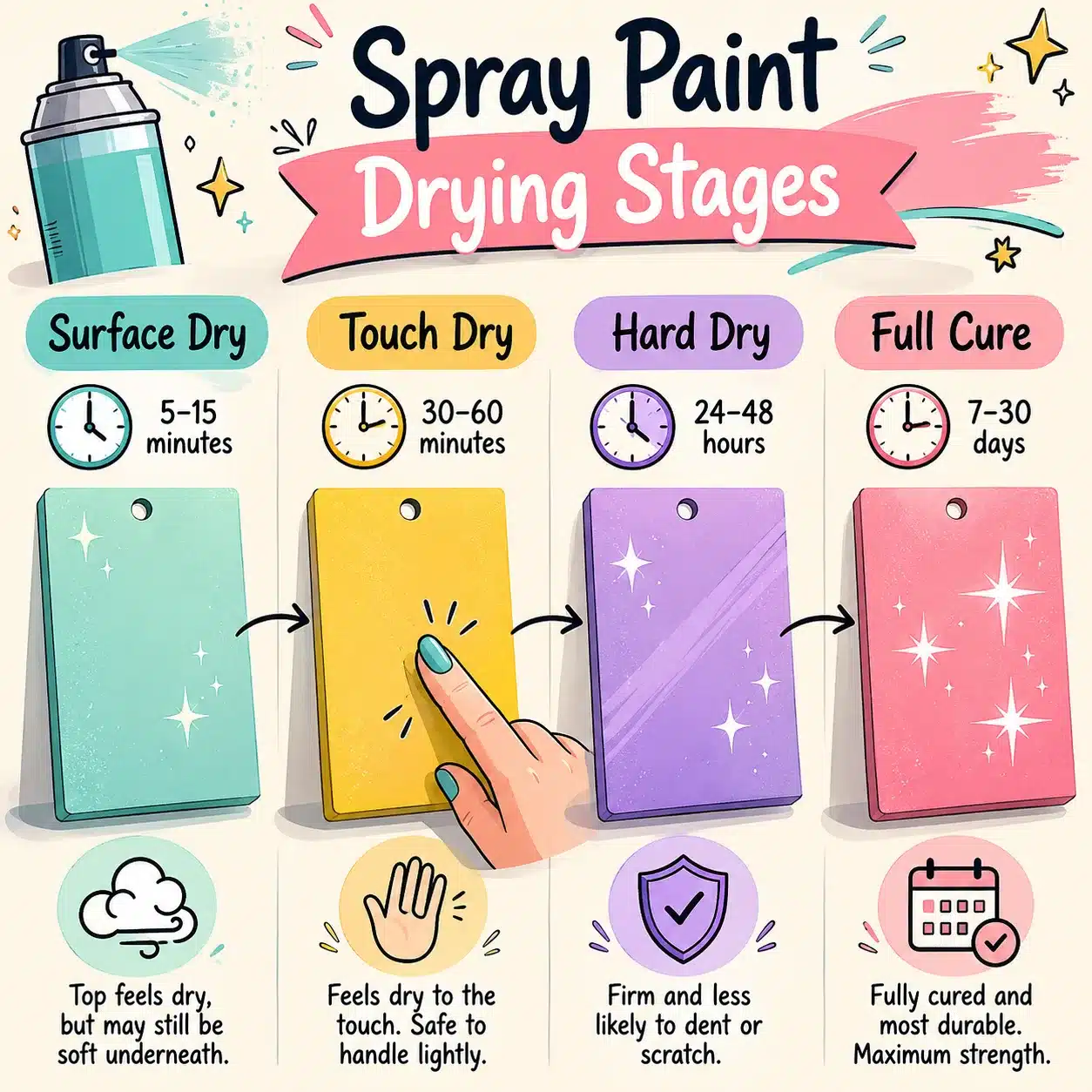 Spray paint drying stages and safe cure testing