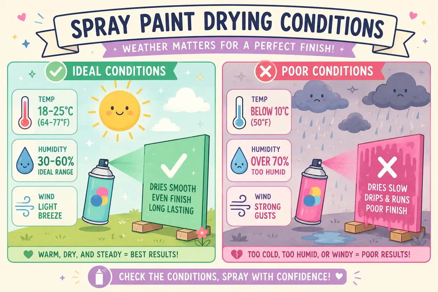 Temperature and humidity conditions affecting spray paint drying
