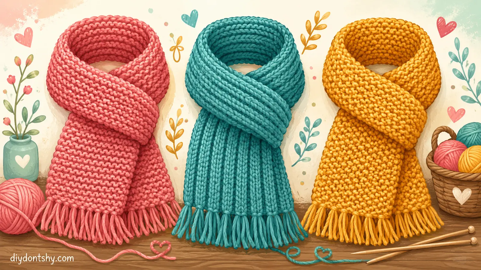 Illustration of garter rib and seed stitch scarf patterns