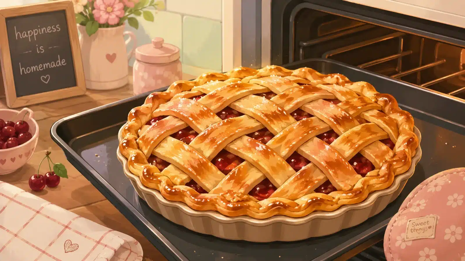Finished lattice pie crust ready for baking