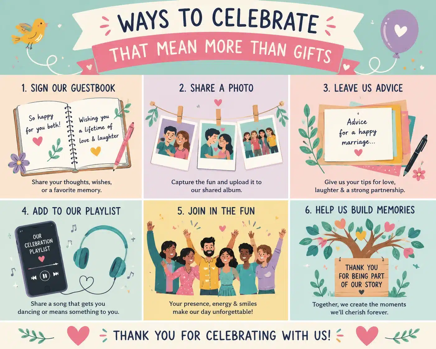 Creative alternatives to gifts at a celebration