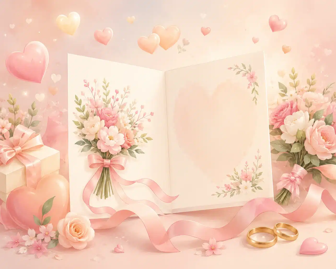 Soft illustration of a bridal shower card ending with supportive and joyful sentiments