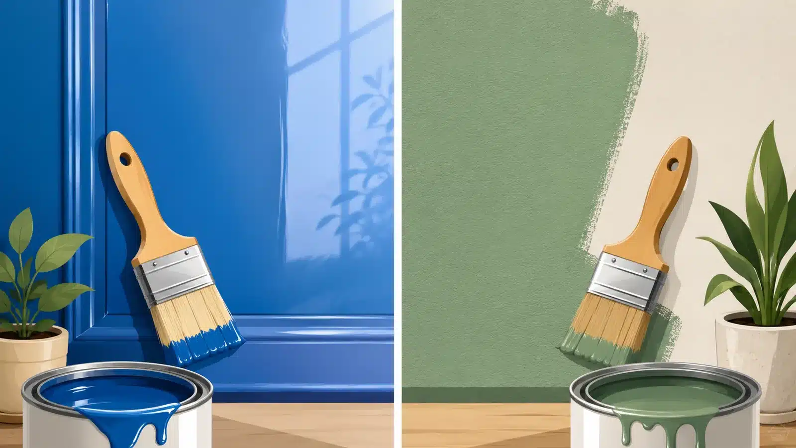 Illustrated comparison of oil paint and latex paint characteristics