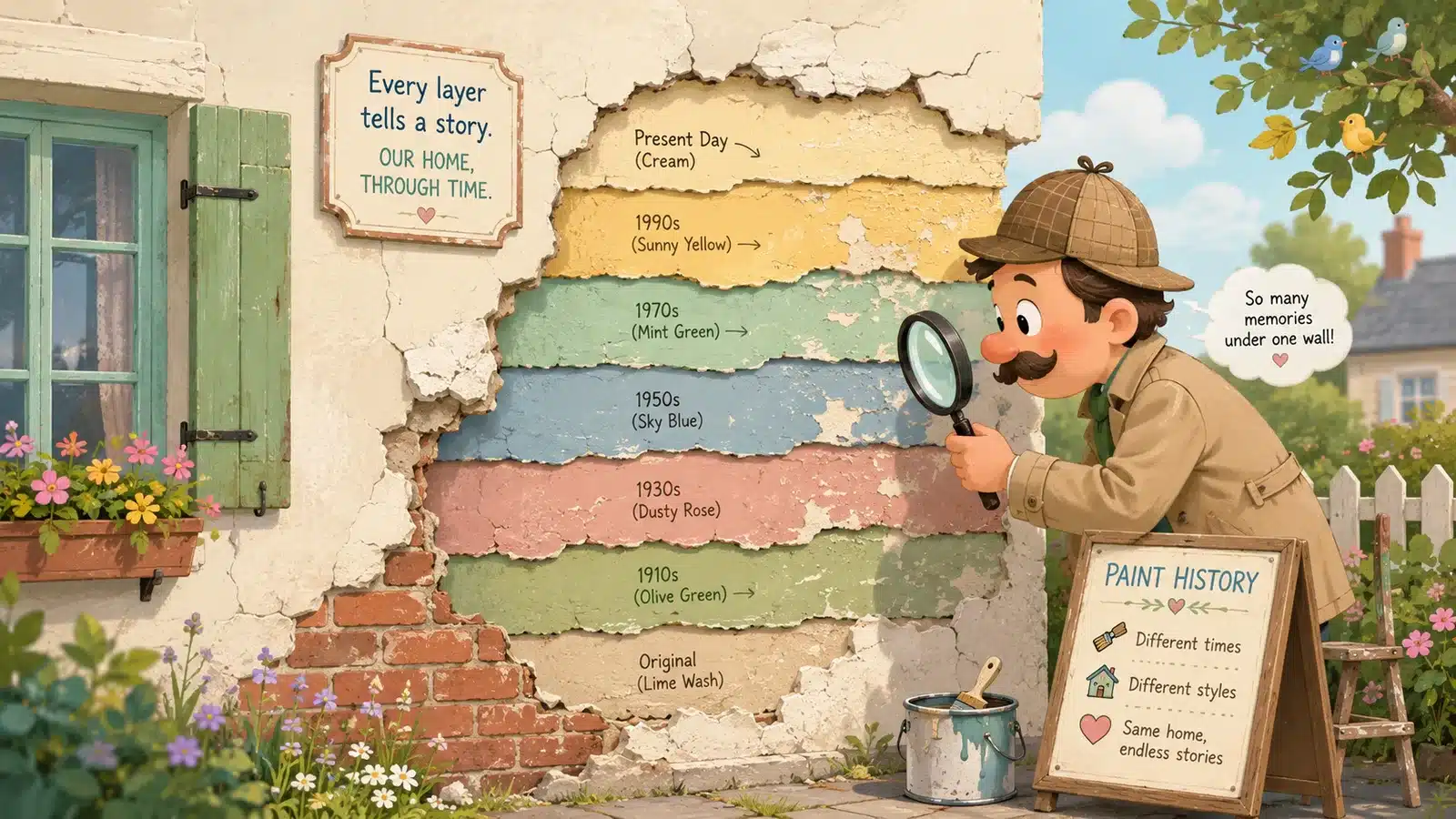 Illustration of inspecting multiple paint layers in an older home