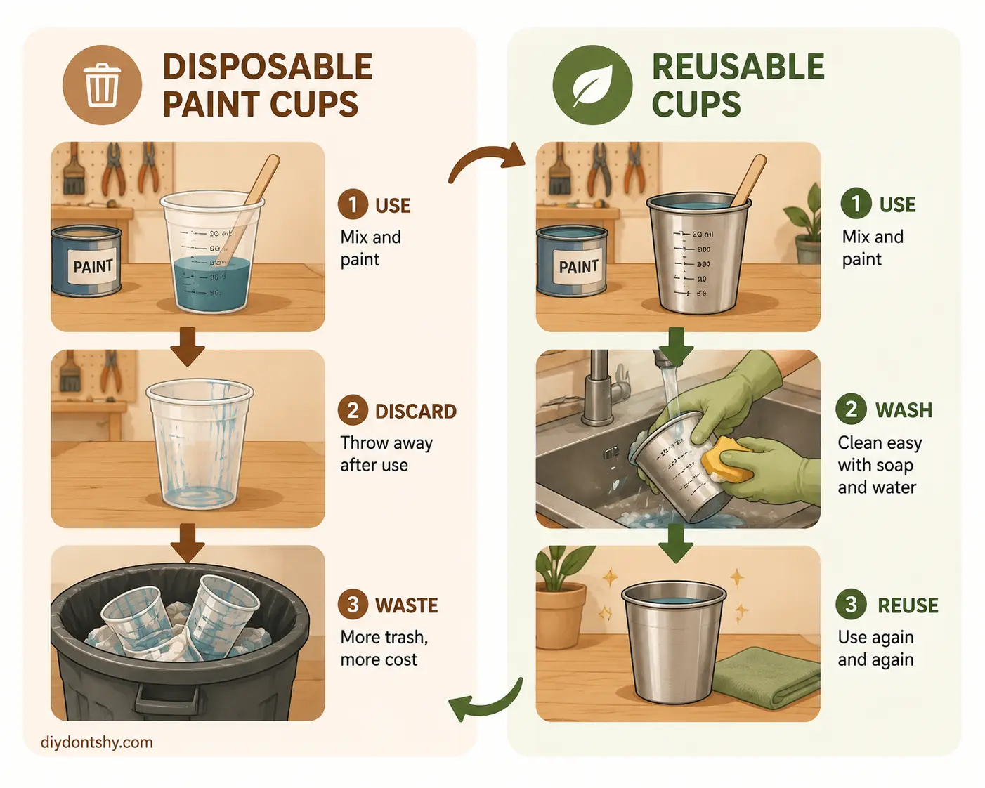 Paint stirring techniques and disposable vs reusable mixing cups