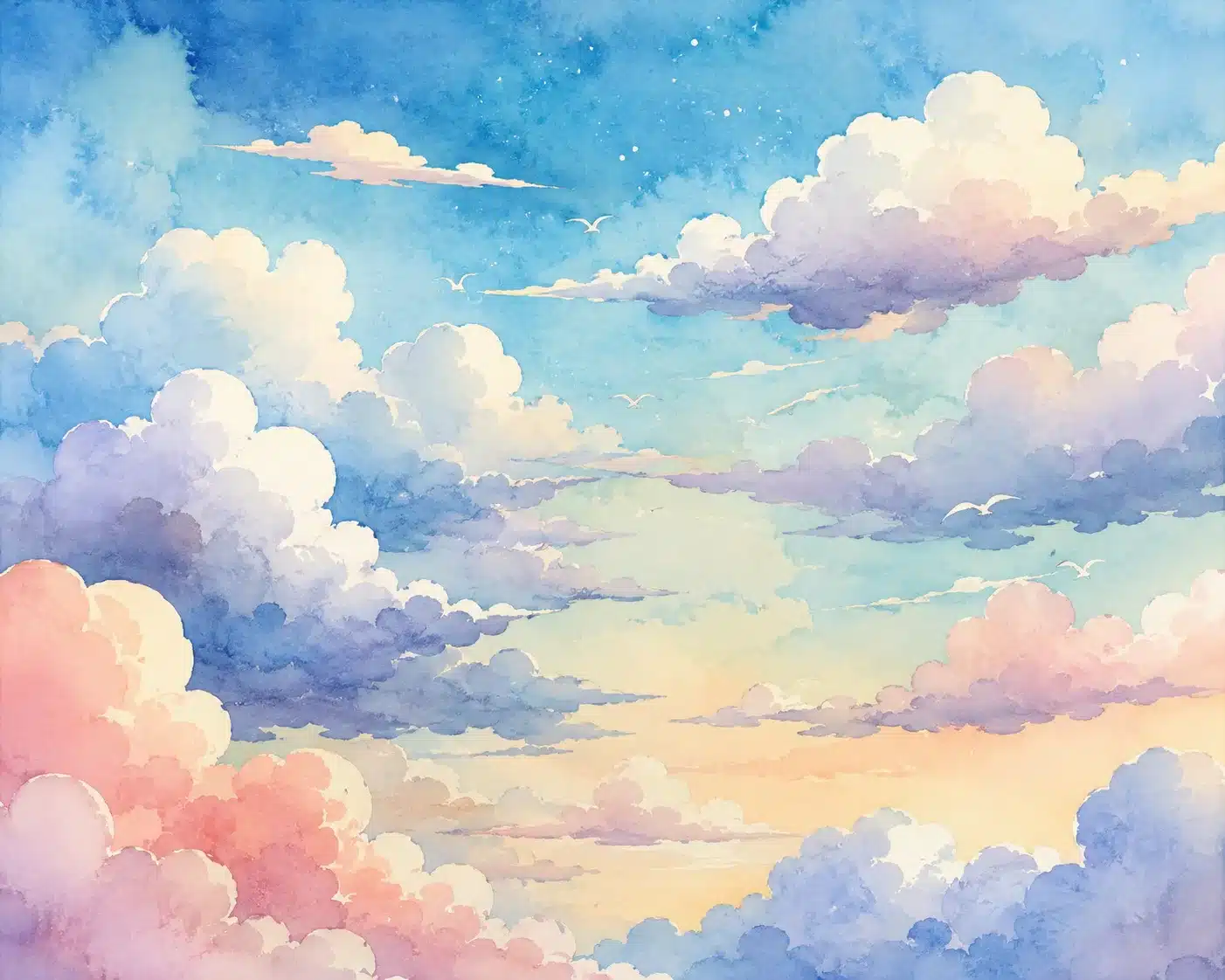 Watercolor clouds with layered depth and soft atmospheric effects