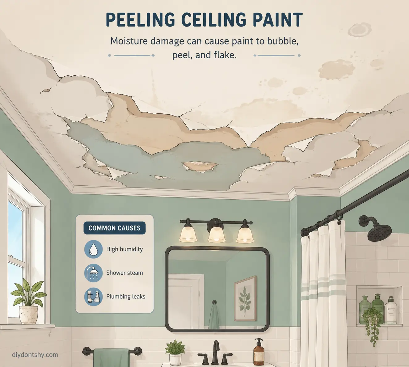 Bathroom ventilation system protecting ceiling paint from humidity