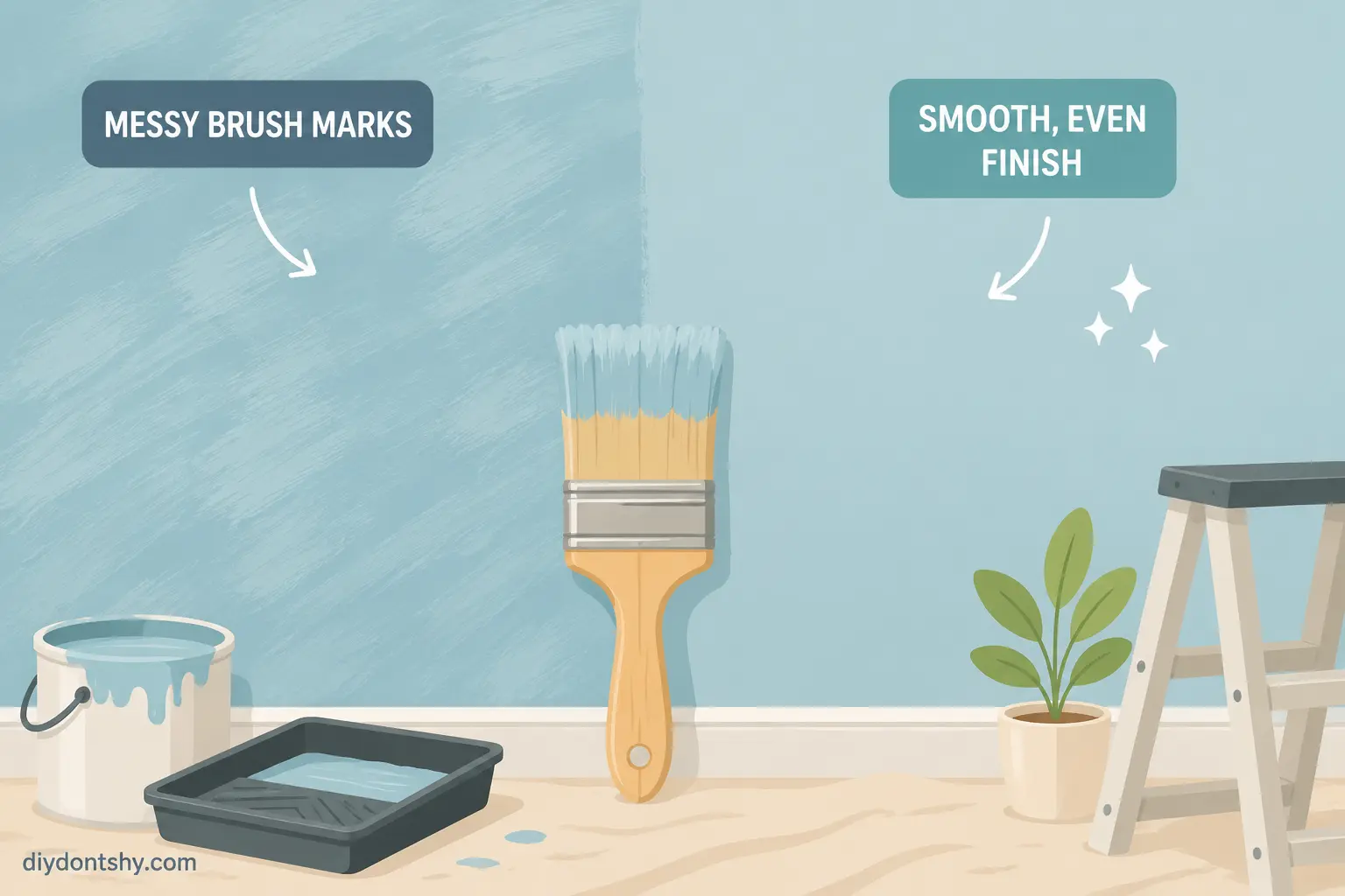 Painter applying smooth paint finish without visible brush marks