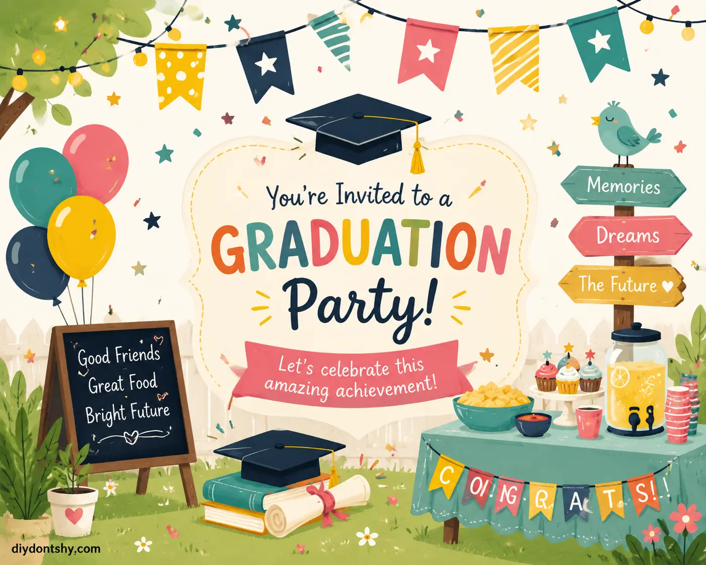 Casual graduation celebration invitation with joyful modern style