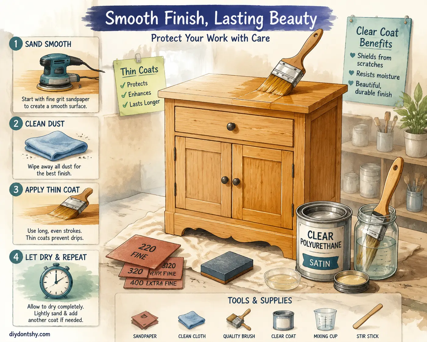 Applying clear coat smoothly without brush marks or bubbles