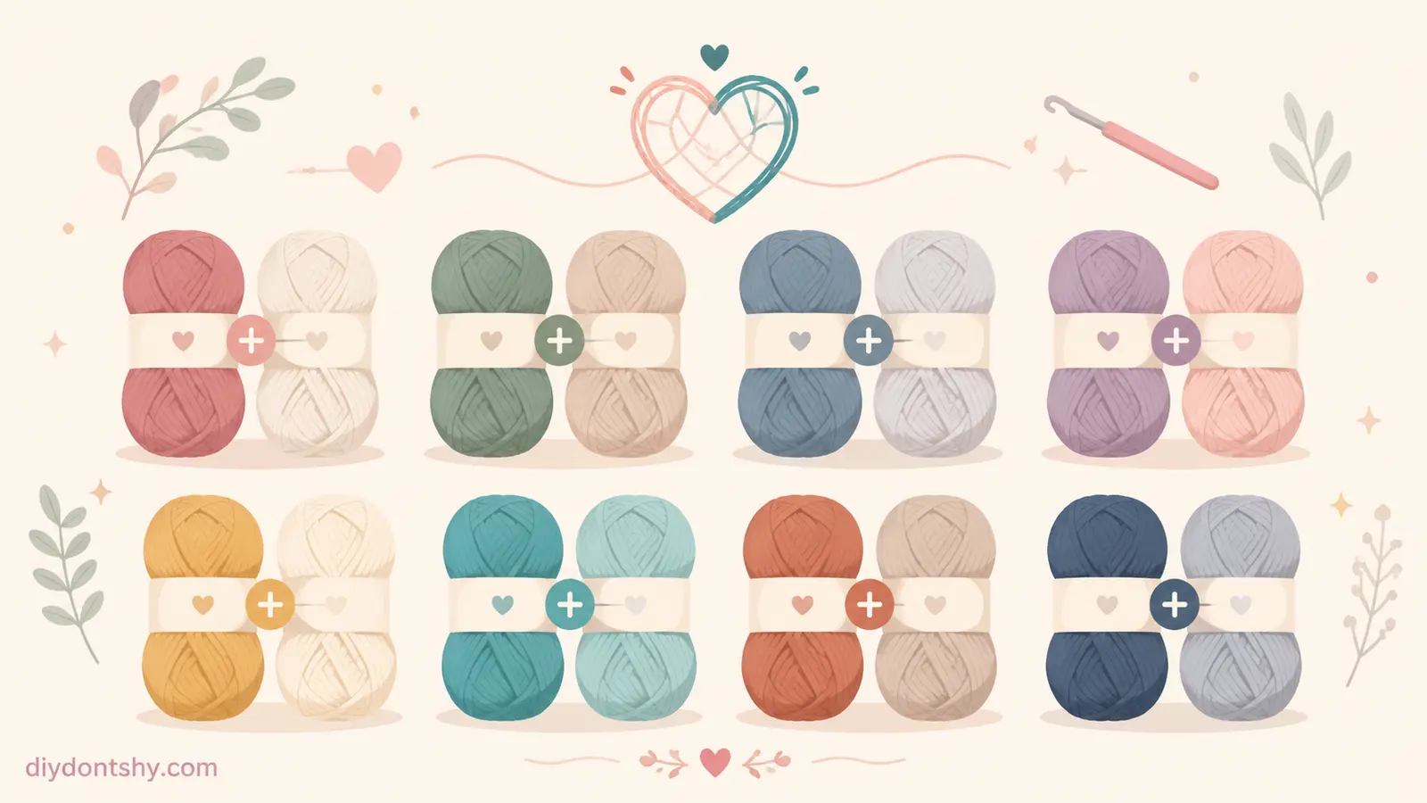 Colorful yarn combinations showing balanced double-strand crochet palettes