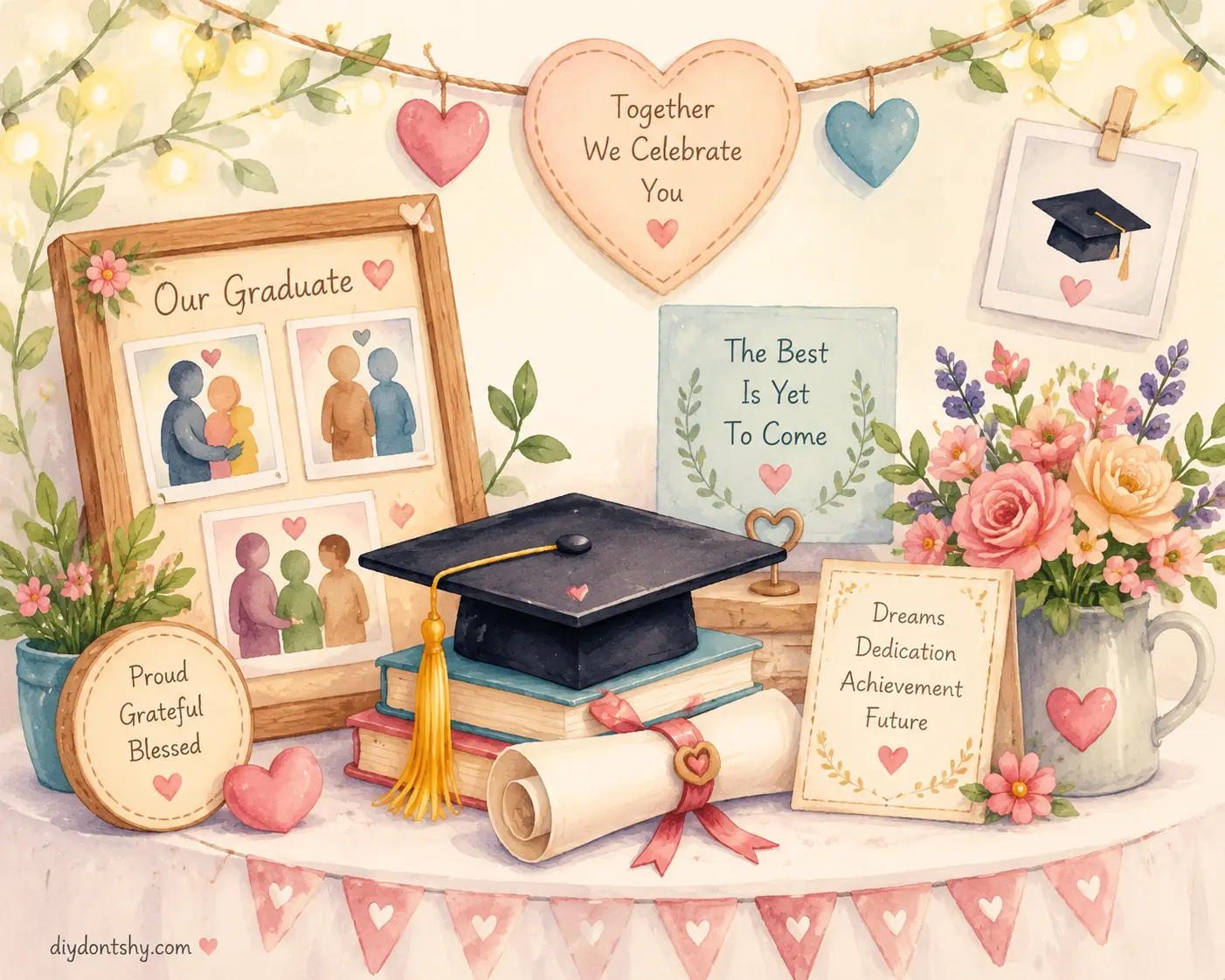 Warm family-centered graduation invitation with loved ones symbolism