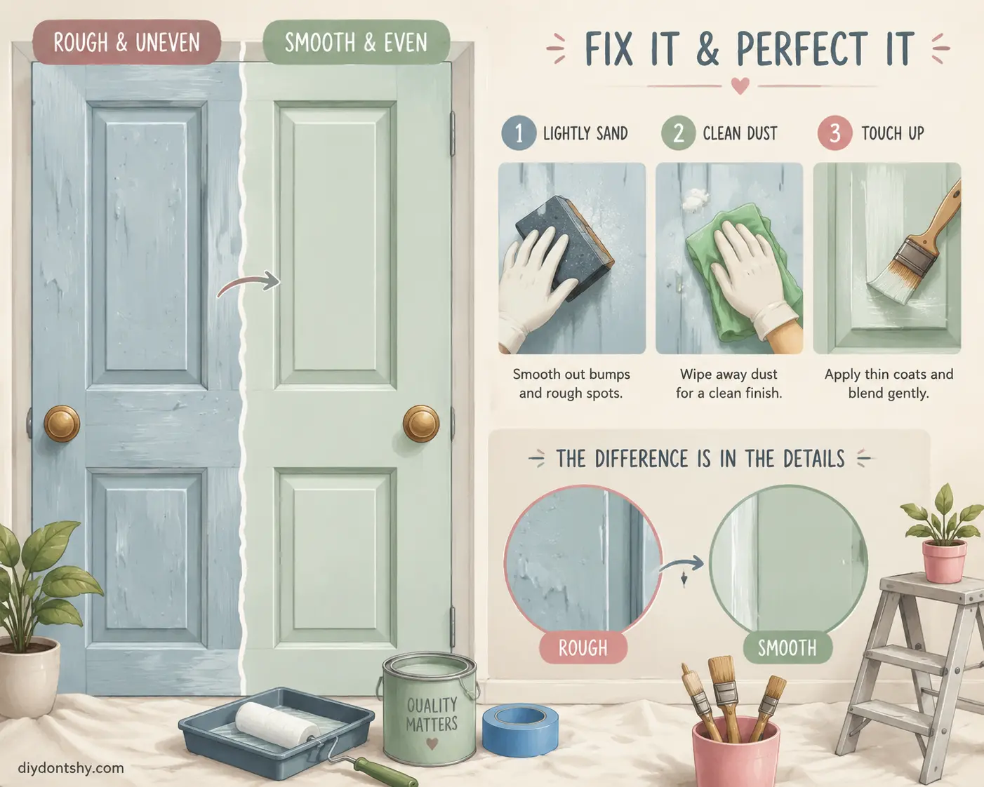 Correcting brush marks and uneven paint on a door