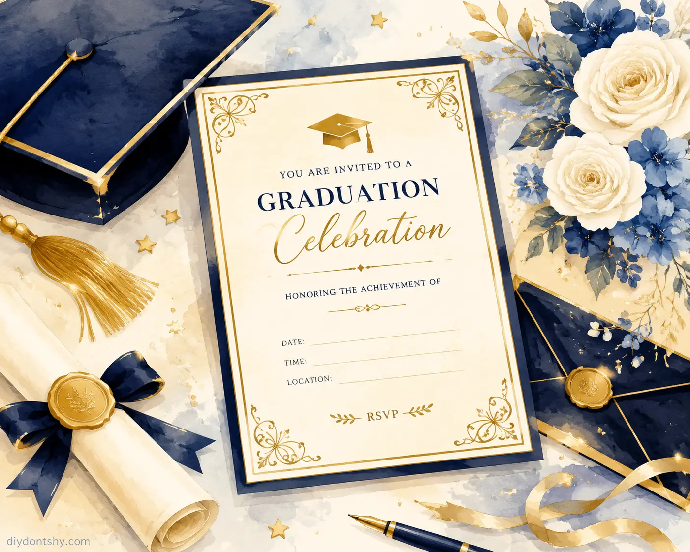 Elegant formal graduation invitation with traditional celebration elements