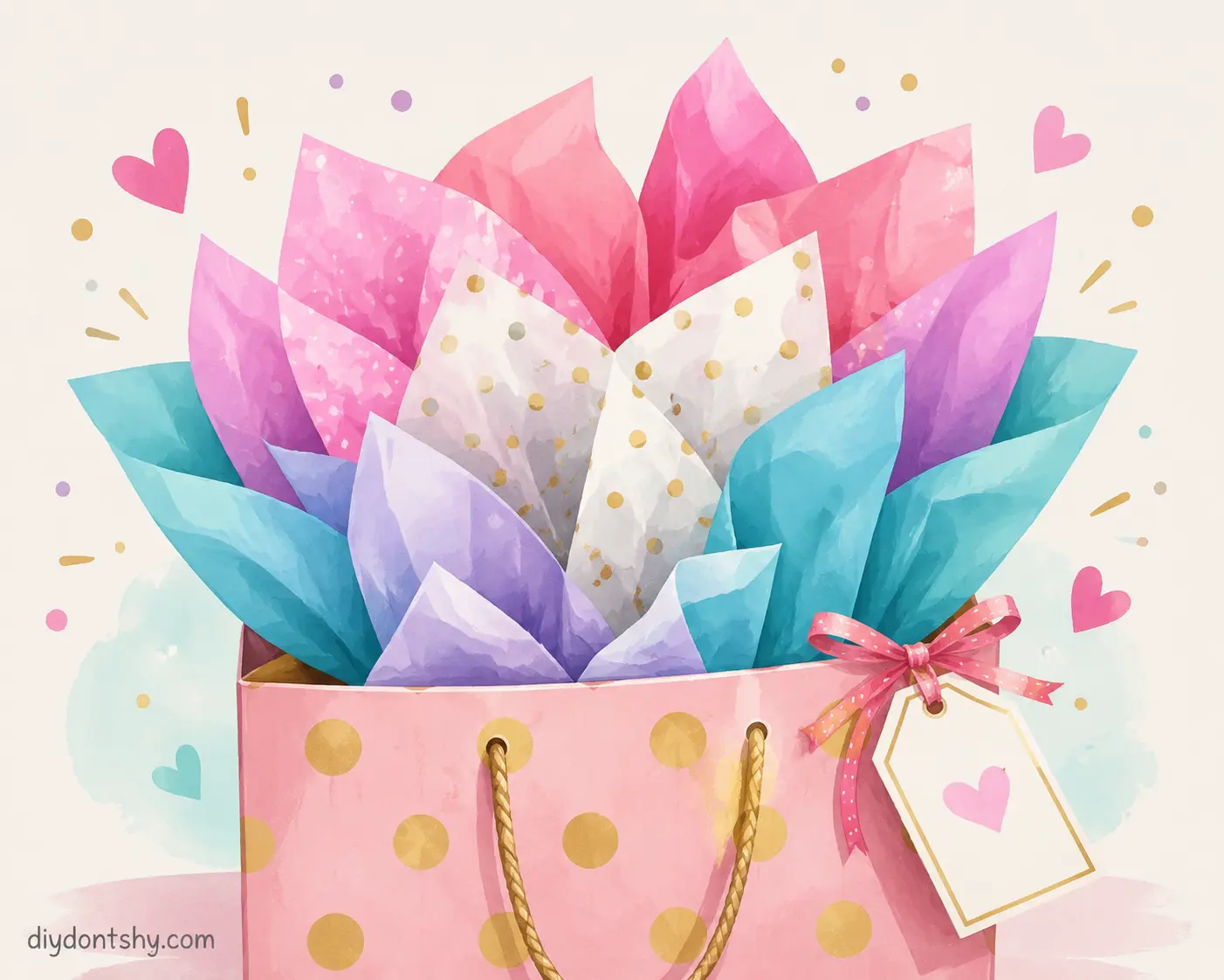 Stylish gift bag filled with layered tissue paper creating height and volume