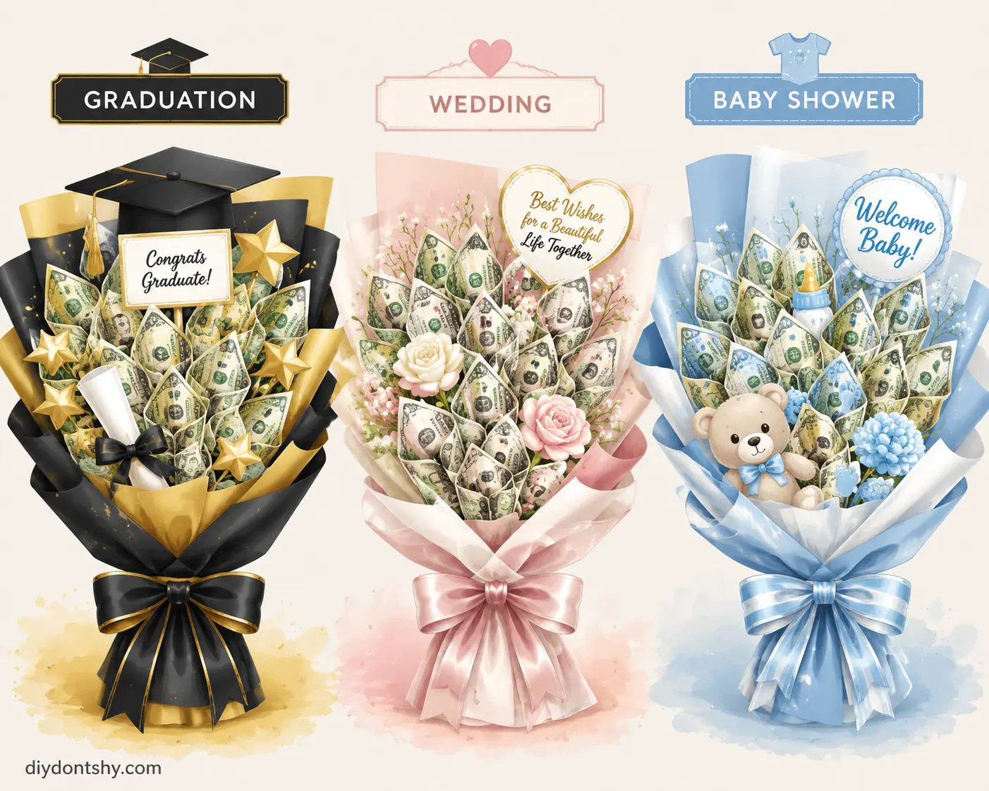 Different money bouquet styles for occasions