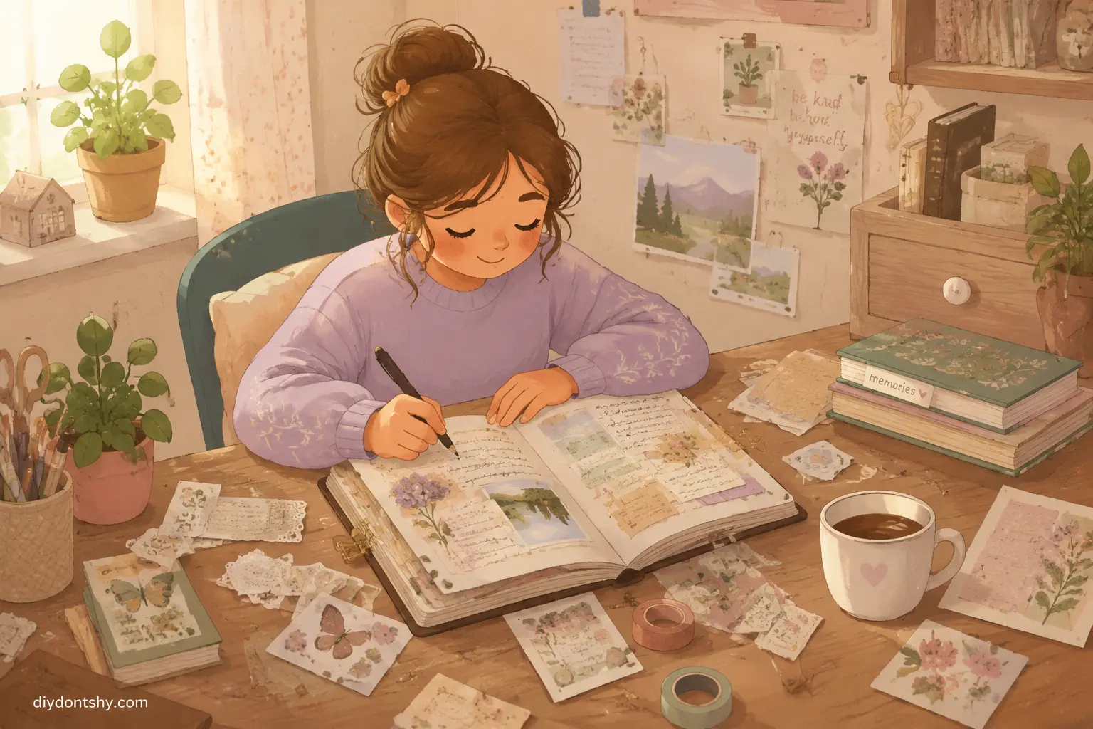Relaxing junk journaling scene showing creativity and mindfulness