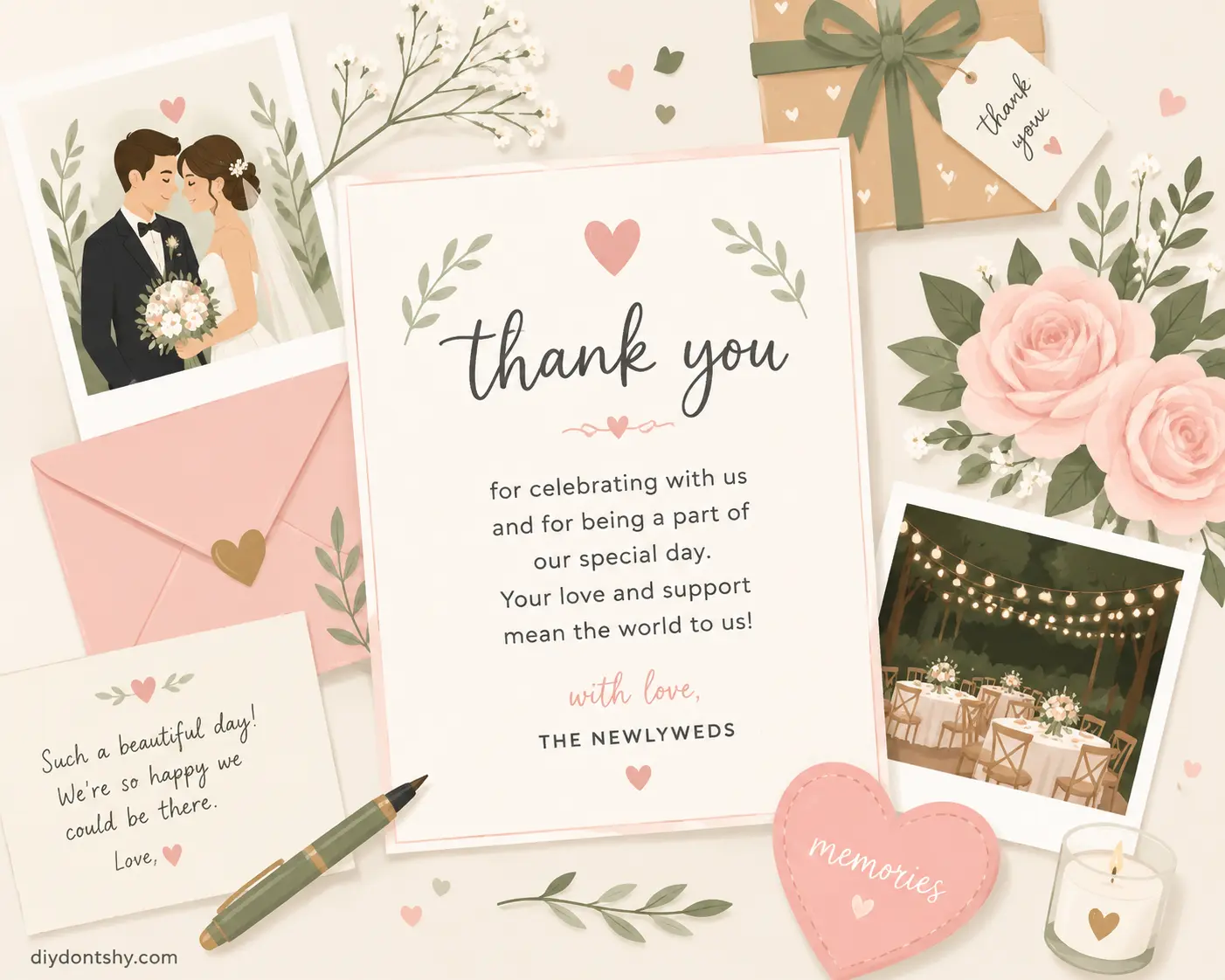 Personalized wedding thank you note with meaningful memories
