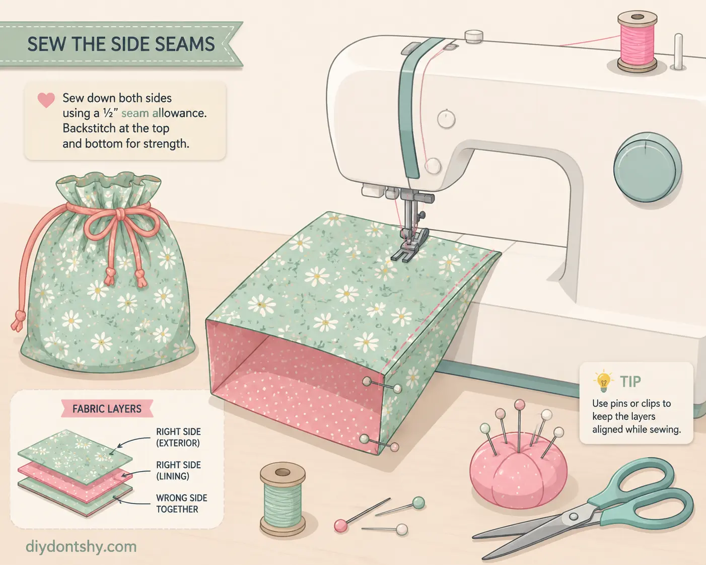 Sewing clean seams on a handmade fabric gift bag