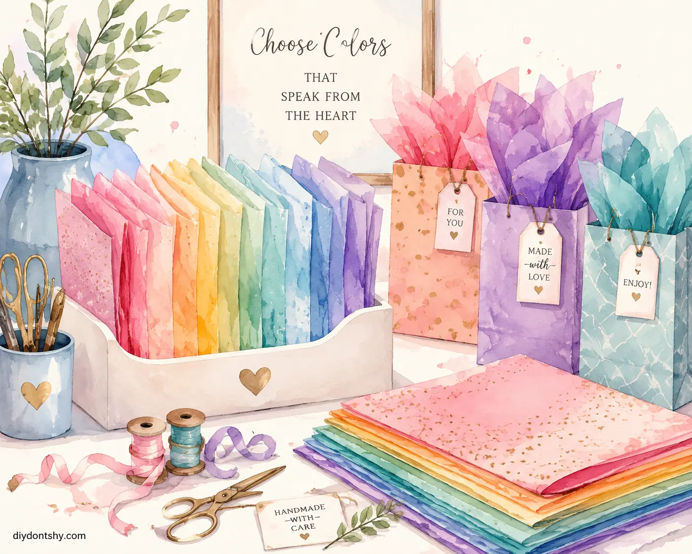Colorful tissue paper choices arranged for elegant gift bags