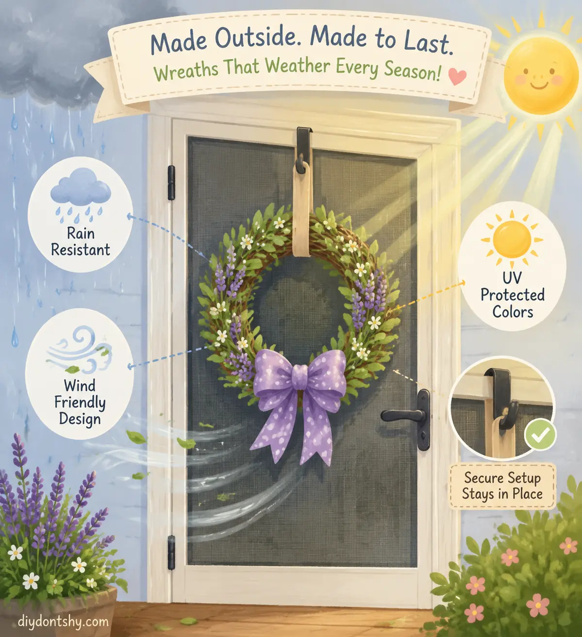 Outdoor wreath protection during changing weather